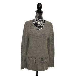 Skovhuus Long Sleeve Pullover Sweater Openwork Open Knit Details Gray Medium